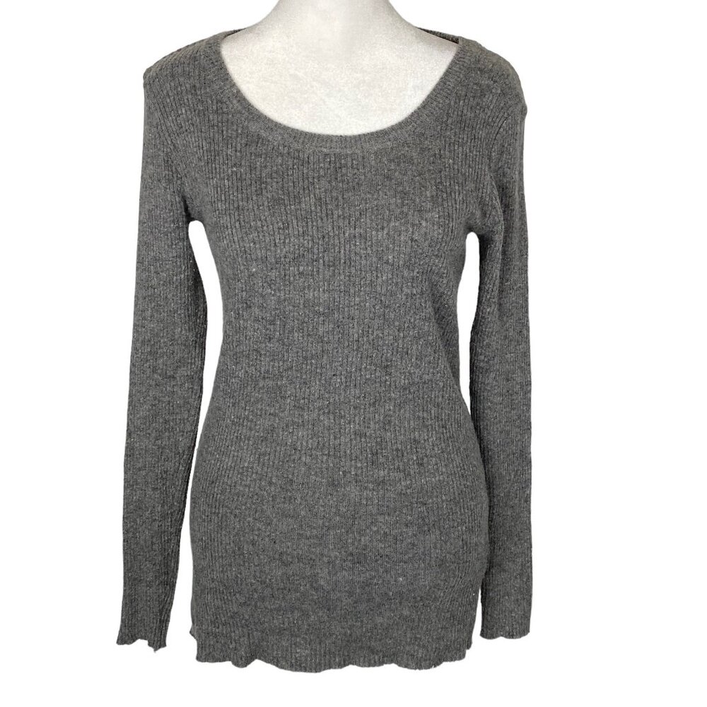 LULUMARI Women Long Sleeve Round Neck Ribbed Pullover‎ Sweater Sz S/M Gray 79-1